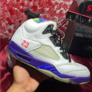 Jordan White and Purple Sneakers with Suede Accents
